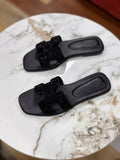 Hermès Oran Sandal (Black with Crystal Embellishments)