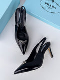 Prada Brushed Leather Slingback Pumps (Black)